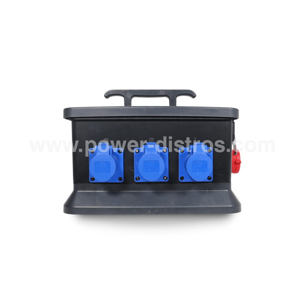 32A CEE 400V 5P In, 16A CEE 240V 3P/ 19P Connector Out, RCBO, Distribution Box