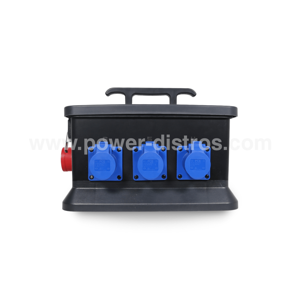 32A CEE 400V 5P In, 16A CEE 240V 3P/ 19P Connector Out, RCBO, Distribution Box