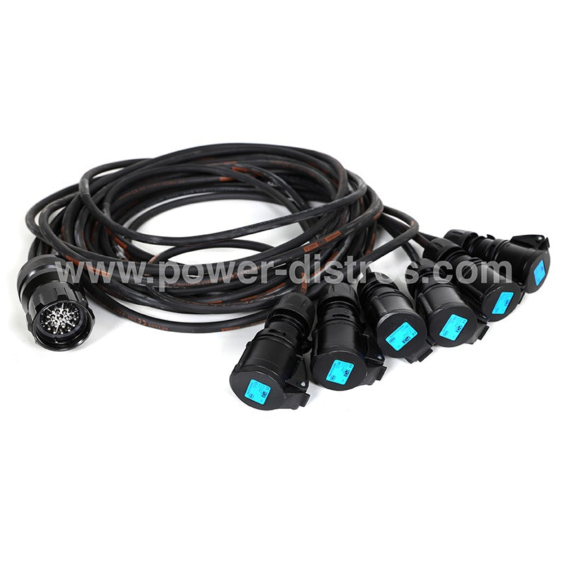 Power Fan Out Spider - 19 Pin Male Connector to 6 x 16A 3P CEE Male Female