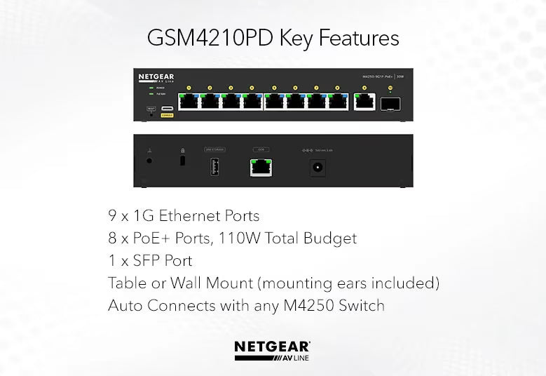 AV line GSM4210PD 8x1G PoE+ 110W 1x1G and 1xSFP Managed Switch