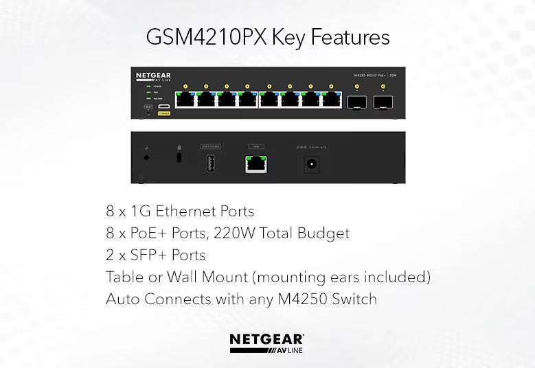 AV Line GSM4210PX 8x1G PoE+ 220W and 2xSFP+ Managed Switch