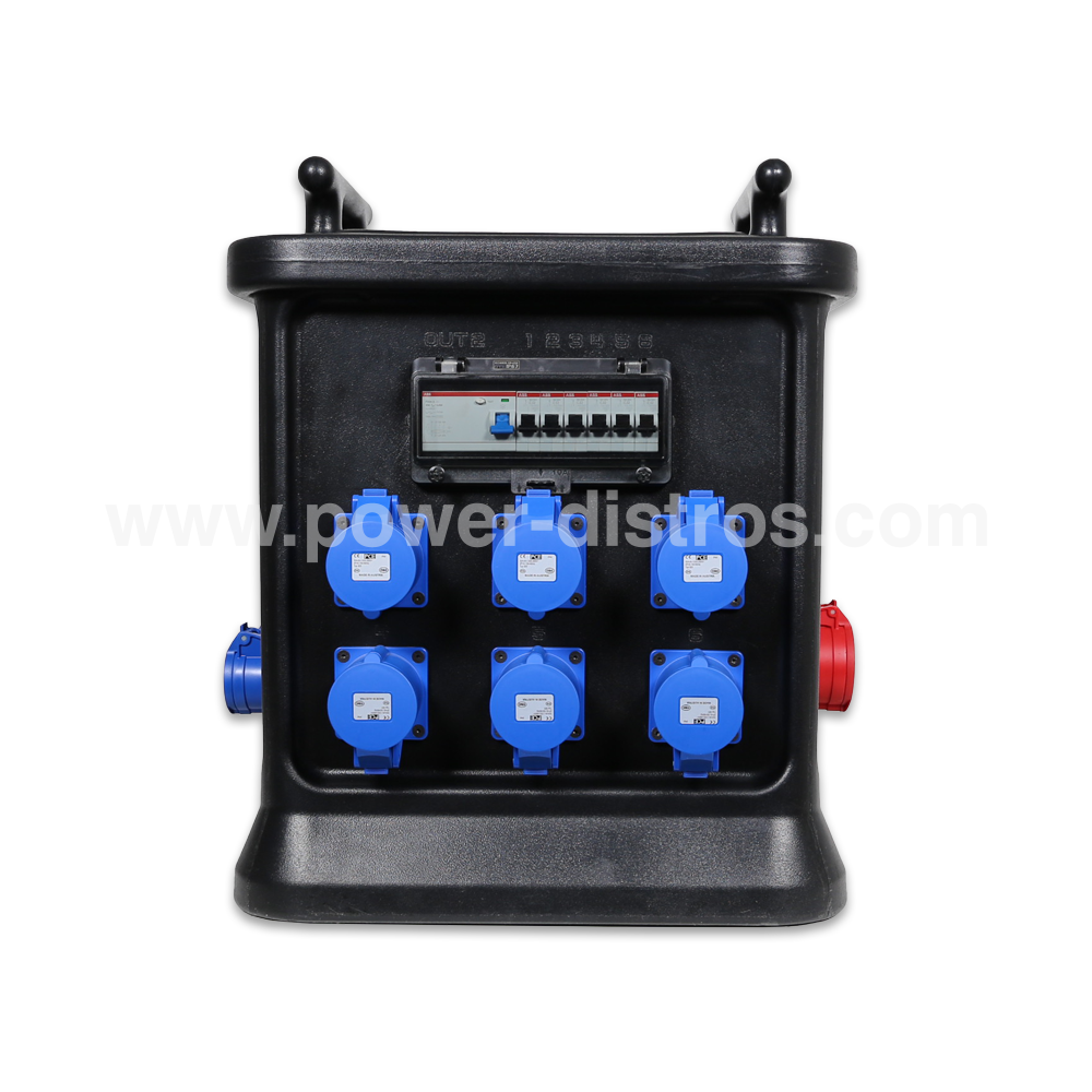 63A 400V 5P In, 16A CEE 230V 3P/ 32A CEE 230V 3P/ 32A CEE 400V 5P Out, RCD, Distribution Box Main Protection