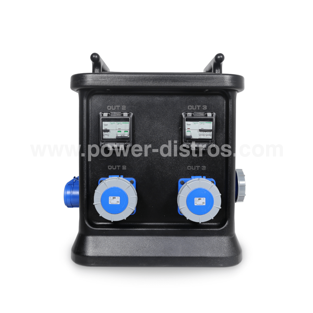63A CEE 400V 5P In, 63A CEE 240V 3P/ 32A CEE 240V 3P Out, RCD, Distribution Box Main Protection