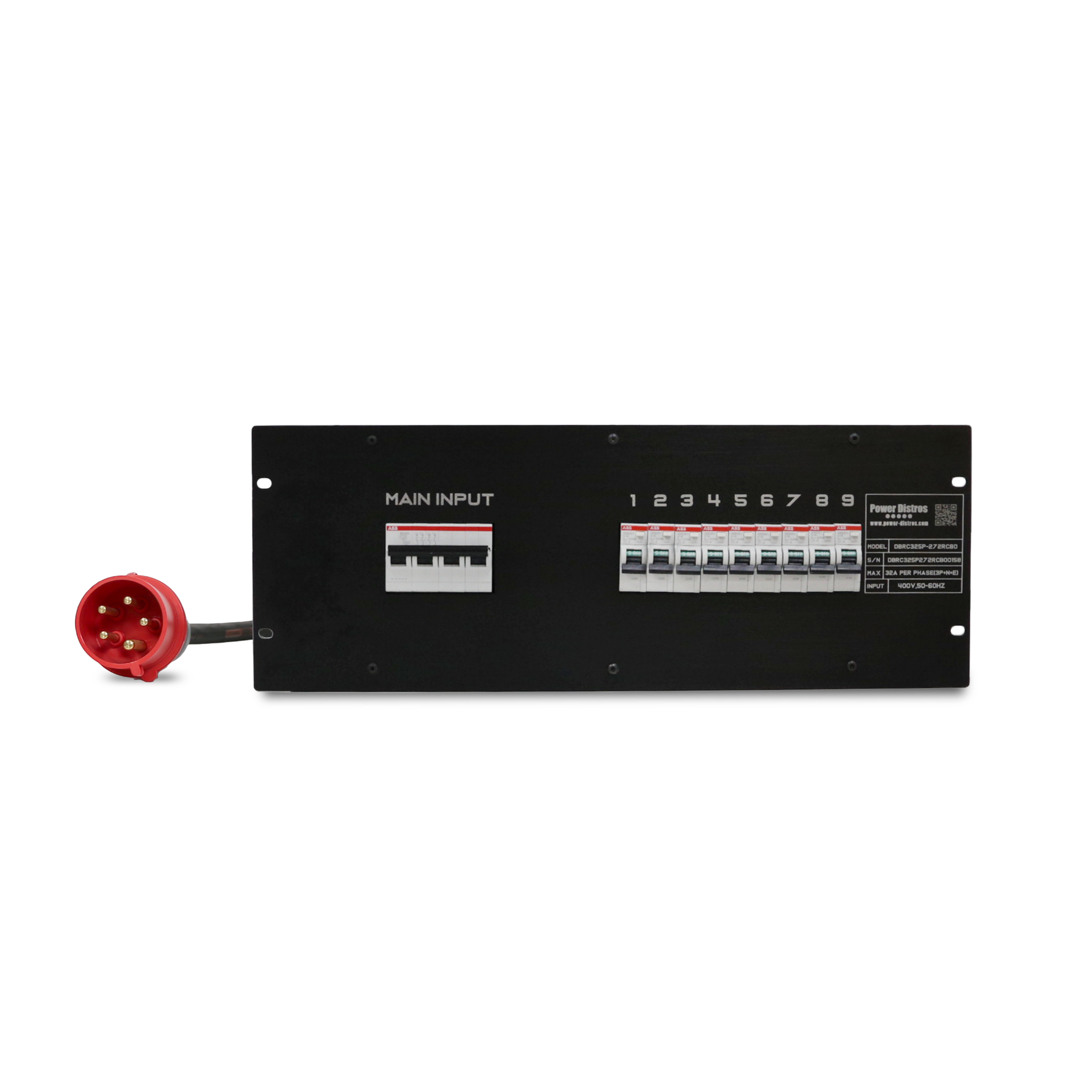 32A CEE 400V 5P In, True1 16A/240V AC 3P/ 16A CEE 240V 3P Out, RCBO, Rack Mount Distribution Box