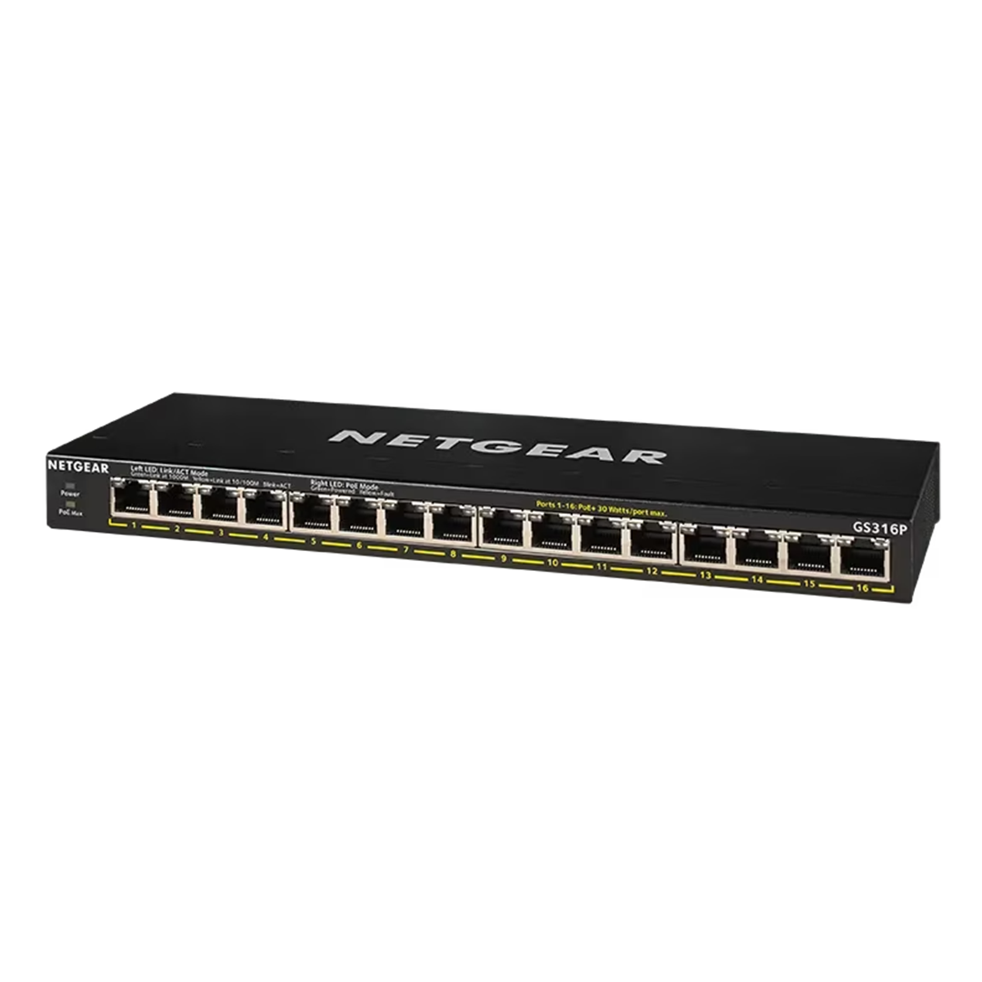 GS316P 16-Port Gigabit Ethernet Unmanaged PoE+ Essentials Switch (115W)