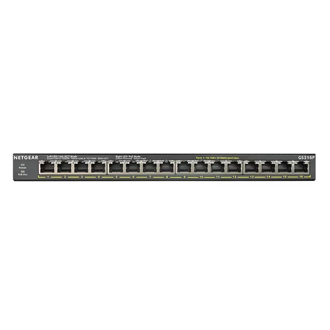 GS316P 16-Port Gigabit Ethernet Unmanaged PoE+ Essentials Switch (115W)