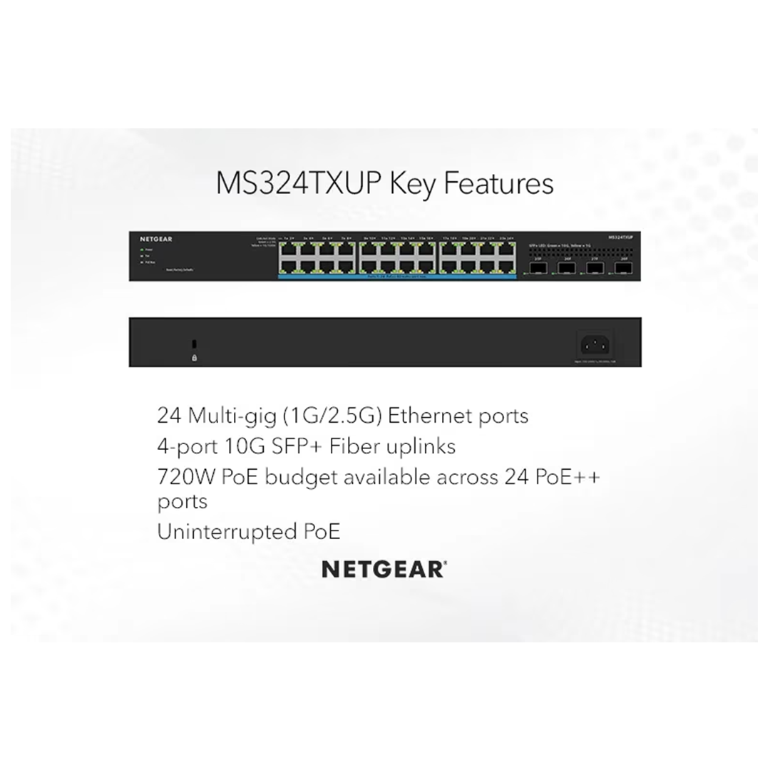 MS324TXUP- 24-Port Multi-Gigabit (2.5G) Ethernet Ultra60 PoE++ Smart Switch with 4 SFP+ Ports