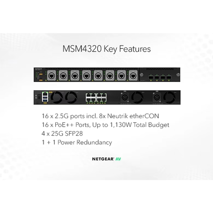 MSM4320 16x 2.5G PoE++ (530W base, up to 1,130W) incl. 8x Neutrik etherCON and 4xSFP28 25G Managed Switch