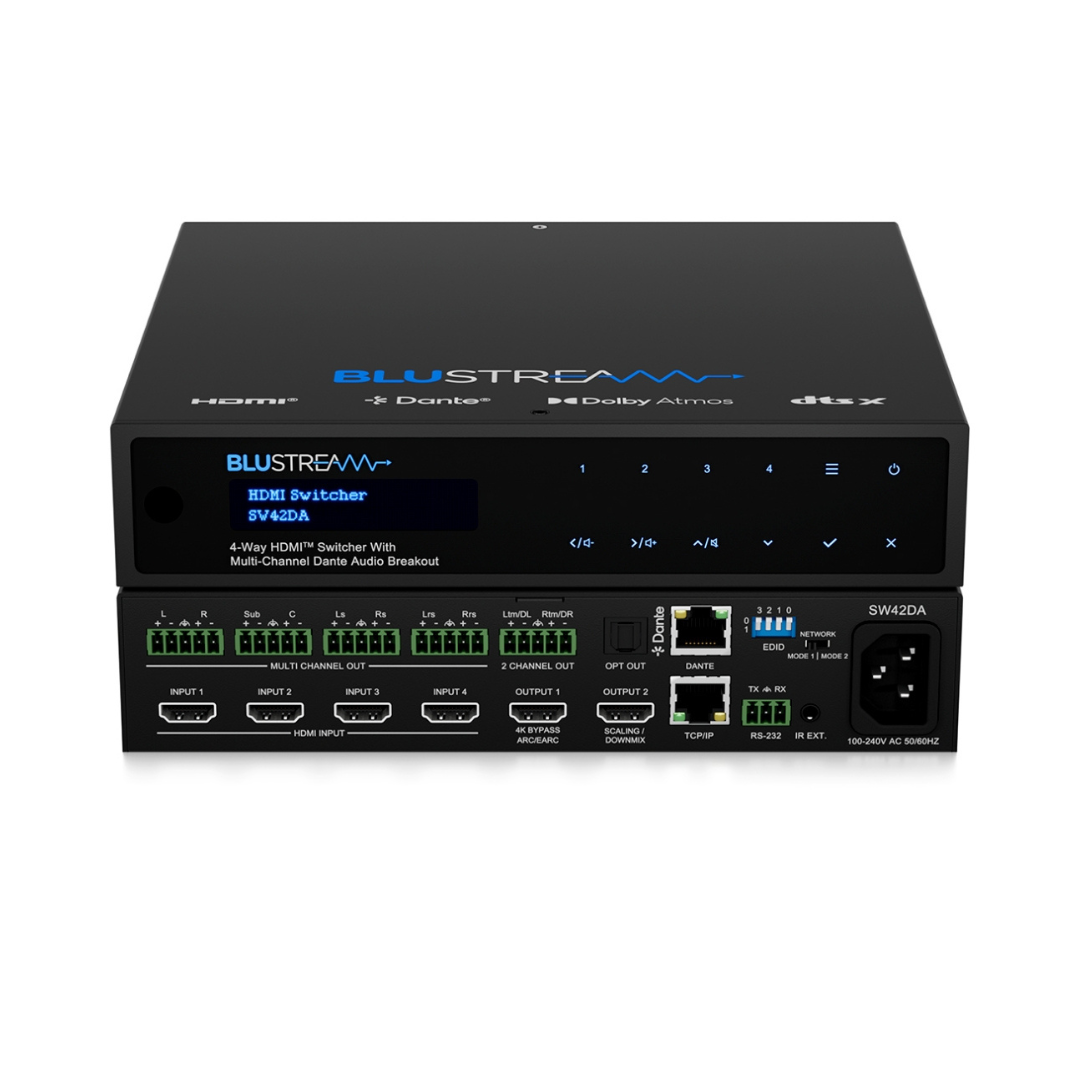 SW42DA - 4-Way HDMI Switcher with Multi-Channel Dante Audio Breakout